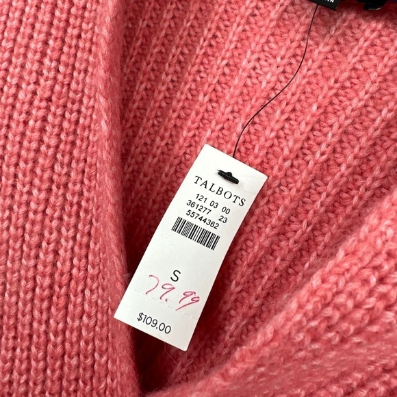 TALBOTS Soft Wool Blend Sweater Chunky Knit Shawl Collar Pullover Pink Small NWT - Picture 2 of 5